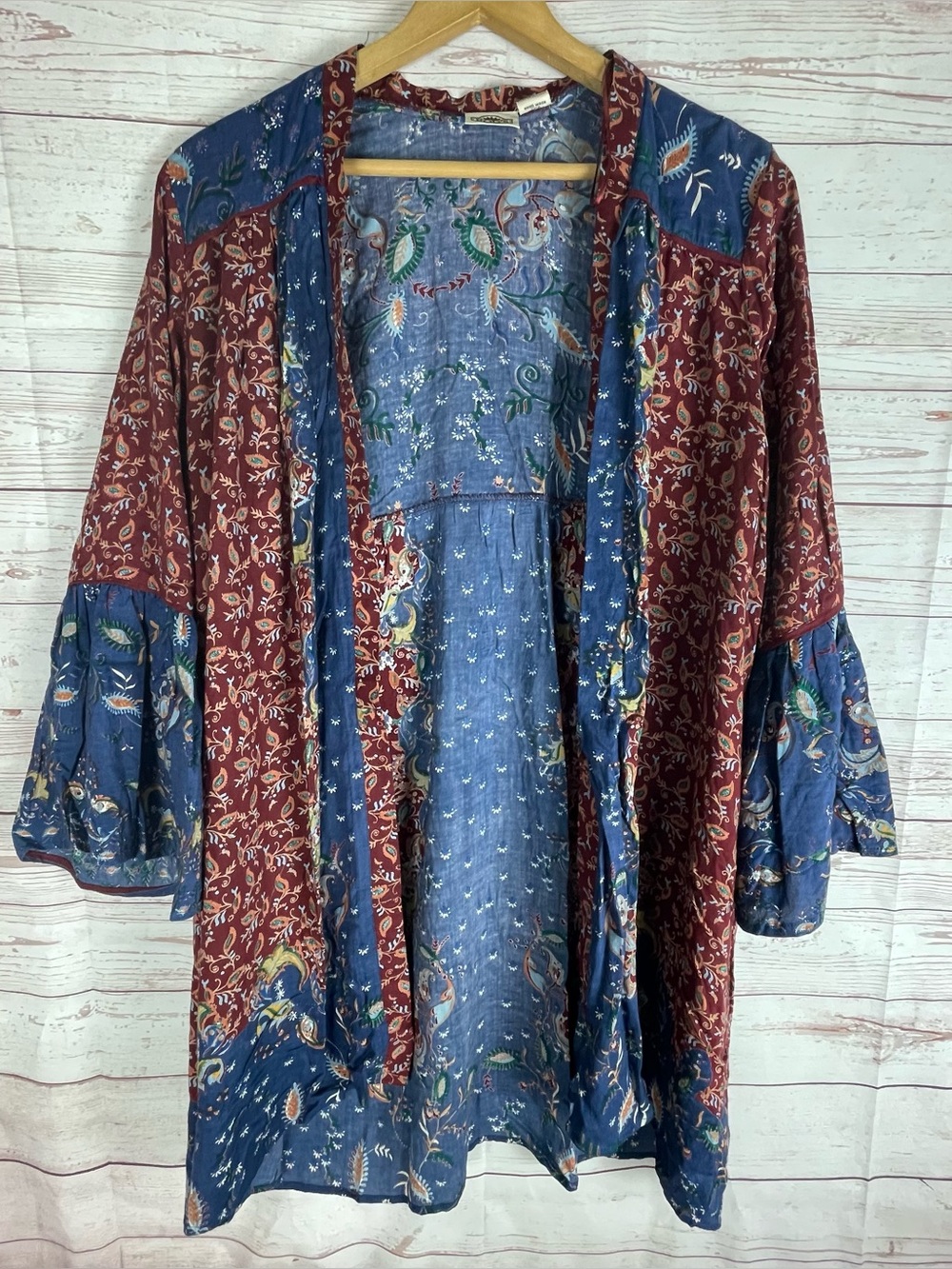 RODS Boho Lightweight Flowy Kimono Paisley Bell Sleeve Sz XL Witchy Festival